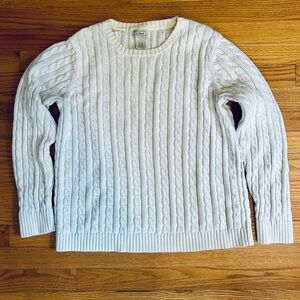 L.L. Bean Women's White Cable Knit Sweater 100% Cotton